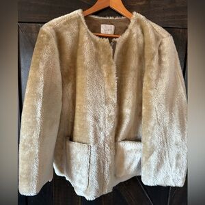 Ann Taylor Loft NWOT Tan Faux Fur Jacket XL